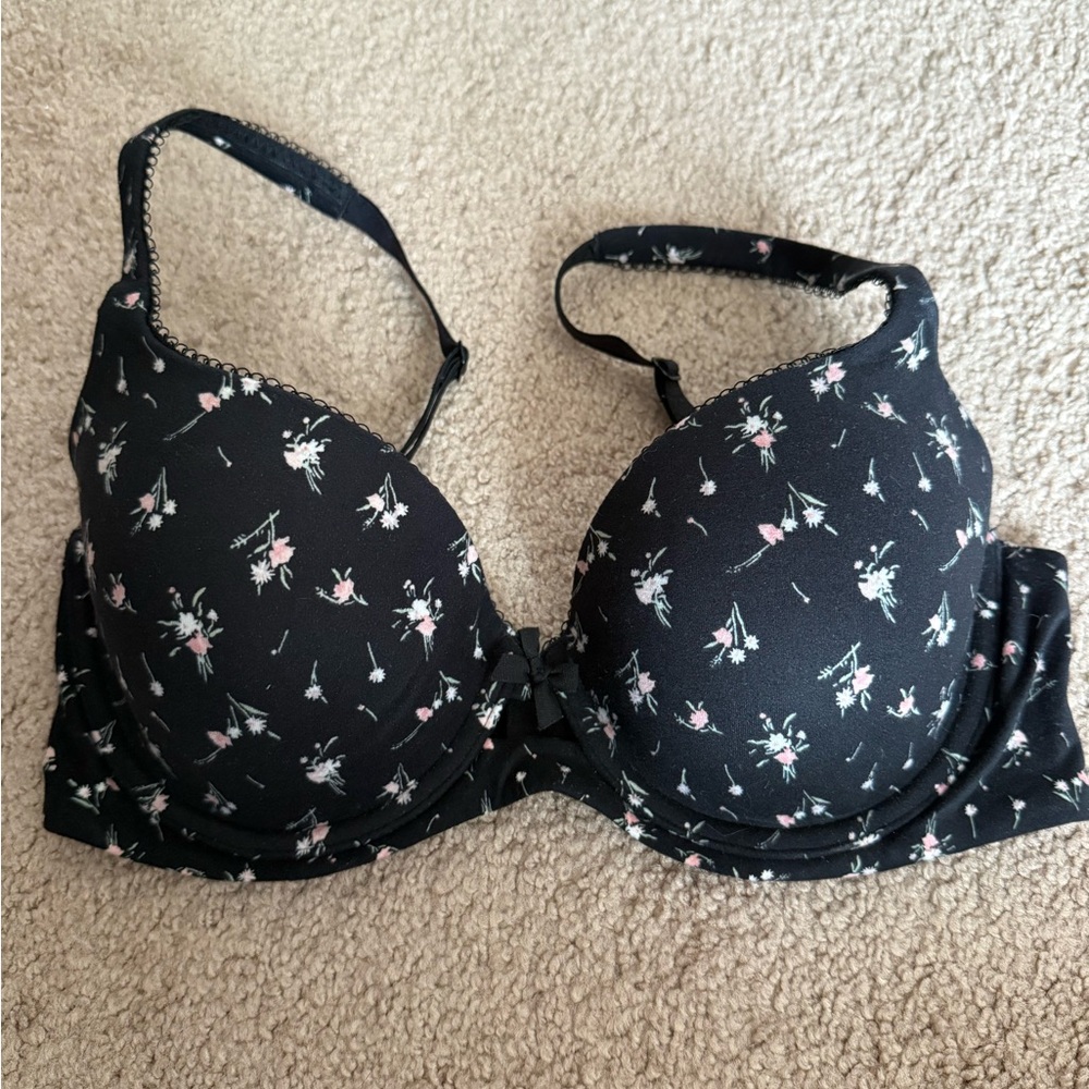 Floral Black Bra